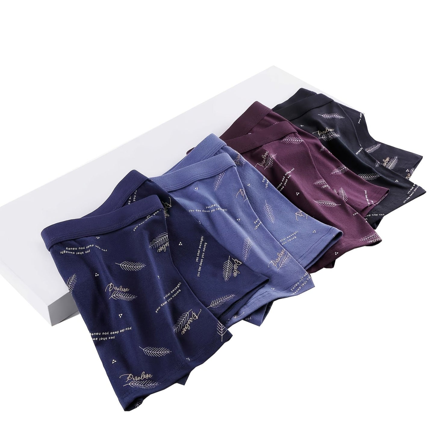 Large Feather and Letter Print Men's Underwear ( 4pcs/pack)