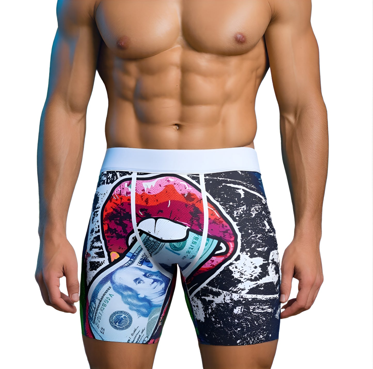 Men's boxer briefs in black print with lips